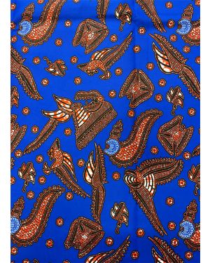 Polyester African Wax Prints Fabrics Royal Blue Burnt Orange Dark Blue White 