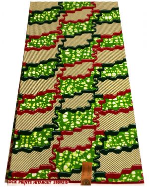 African  Guaranteed Wax Print- Forest-Green, Lime-Green, Red, White,Gold