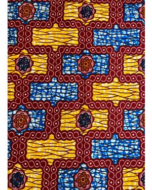 Hitarget African Wax Print- Red Blue White Orange Dark-Brown