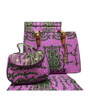 African Print Bags Match With 6 Yards Ankara Wax Print Fabric- Pink, Mint-Green, Burgundy, White