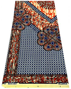Traditional Design African Wax Print- Burnt-Orange, Royal-Blue, White, Black, Cream
