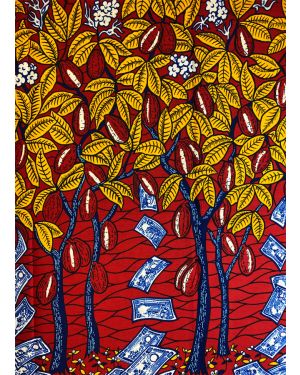 Money Tree Design -Hitarget Brand African Wax Prints- Red Golden-Yellow Navy Blue White Black Cream