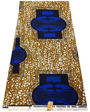 Exclusive Design African Wax Print- Azure-Blue, Light-Gold, White, Black
