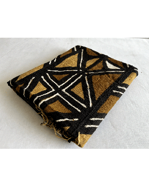 Authentic Cotton Woven Mud Cloth -  Black, White, Light-Gold, Golden-Brown