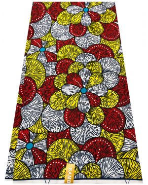 High Quality African Wax Poly Blend Print-Red, White, Black, Yellow, Dark-Blue