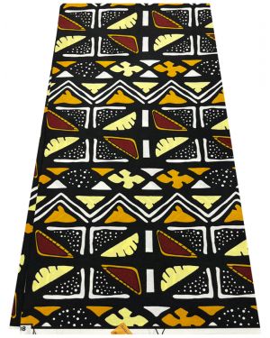 Exclusive Design African Wax Print-Abstract Design- Yellow, Dark-Red, Black, Gold, White