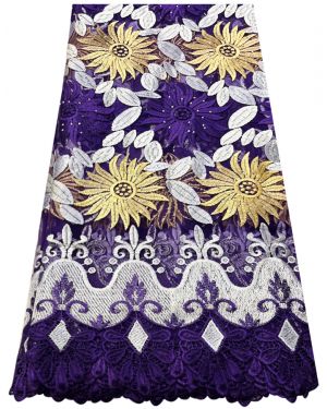 Beautiful African Lace Multicolor-Purple, Gold & White