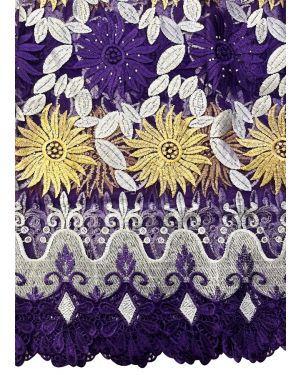 Beautiful African Lace Multicolor-Purple, Gold & White