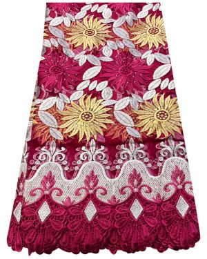 Beautiful African Lace Multicolor-Fuchsia Pink, Gold & White 