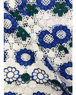 Guipure Lace Fabric- White, Royal Blue & Green