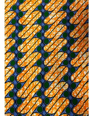 Veritable Block Print - Tangerine-Orange, Forest-Green, White, Dark-Blue, Black