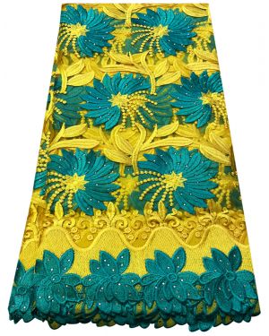 African Net Lace Fabric-Yellow & Green 