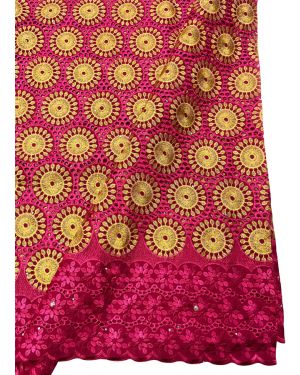 High End Super Quality Swiss Voile Lace- Pink, Gold