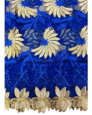 African Net Lace Fabric-Royal Blue & Gold