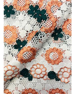 African Embroidery Lace Fabric- Blush, Green & White