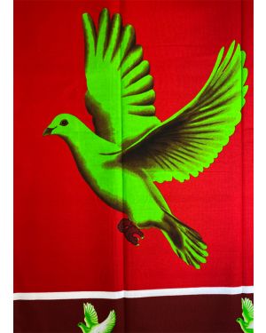 Green Dove in African Wax Print- Red, Apple-Green, Black, White, Dark-Red