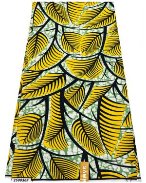 Cotton Blend Exclusive Design African Wax Print- Yellow, Apple-Green, Black, White