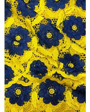 African Lace Fabric- Yellow Gold & Royal Blue