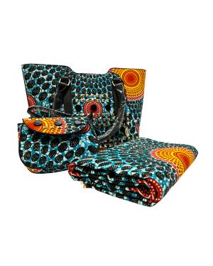 African Wax Print - Hand Bag/ Satchel Bag/  6 Yards Ankara Wax Print 100 % Cotton- Red-Orange, White, Black, Teal-Green