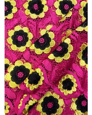 Beautiful Guipure Lace Fabric- Fuchsia Pink, Yellow & Black
