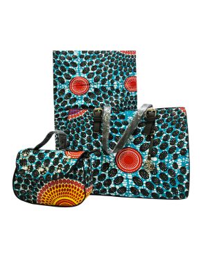African Wax Print Bag/  6 Yards Ankara Wax Print 100 % Cotton- Red-Orange, White, Black, Teal-Green