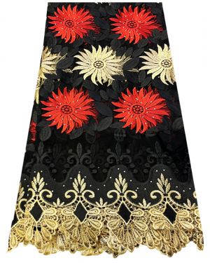 Beautiful African Lace-Black, Red & Gold
