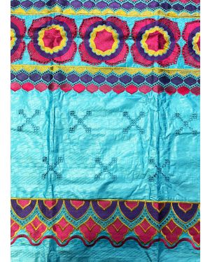 African Bazin Lace Fabric- Turquoise, Purple, Pink, Gold