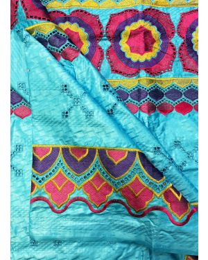 African Bazin Lace Fabric- Turquoise, Purple, Pink, Gold
