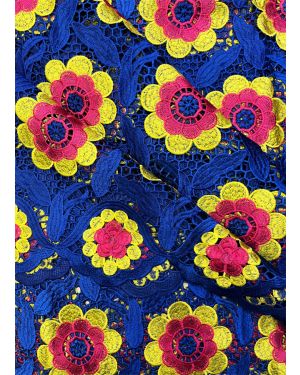 African Lace Fabric/Guipure Lace Fabric- Royal Blue, Pink & Yellow
