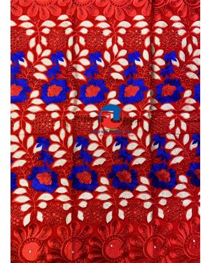 High Quality Swiss Voile Lace Red, Royal Blue & Metallic Light Gold