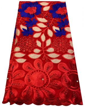 High Quality Swiss Voile Lace Red, Royal Blue & Metallic Light Gold