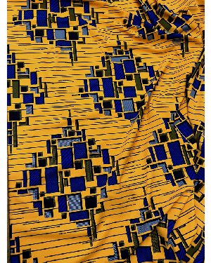 Beautiful Design African Print in Spandex Fabric- Yellow, Royal Blue