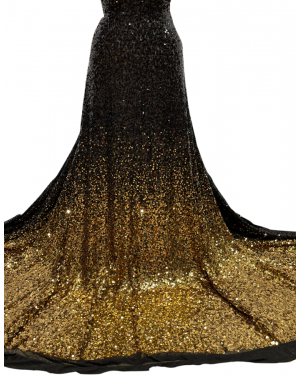 Gold Sequins Black Stretch Mesh