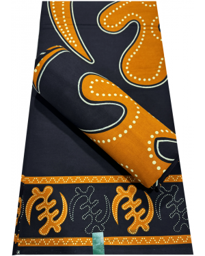 High Quality African Wax Print in Cotton - Gye Nyame- Black ,Ivory-Cream, Golden-Brown