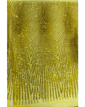Yellow Gold Rhynestone & Sequin Lace