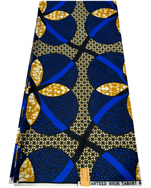 High End Design African Wax Prints Polly Cotton- Azure-Blue, Brown, White, Black 