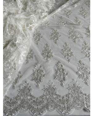 corded lace ivory white  color and metallic silver thread -design 1