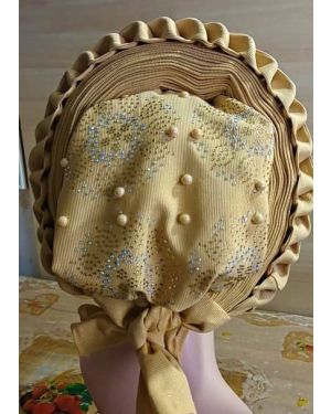 GOLD - Auto Gele Nigeria Headtie African  Head Wraps Gele with Shoulder  Shawl/ Strap with Stones - For all Occasions-