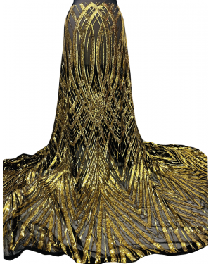 Gold Sequin  Sheer Black Stretch Mesh