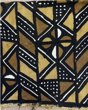 Mali Mud Cloth Authentic Textile Handmade  - Light Gold, Dark-Brown & Off White