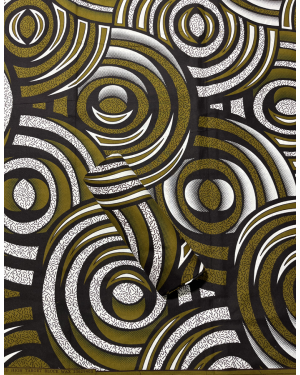 Cotton Blend African Wax Print - Olive-Green White Brown 