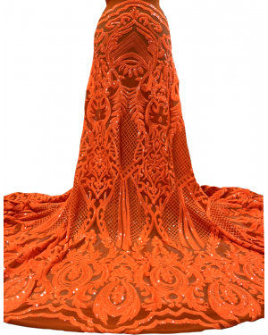 Orange Stretch Sequin Lace