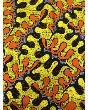 Super Quality Wax Print African Wrapper - Yellow Orange White Black Navy-Blue