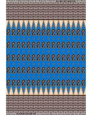 Exclusive Design African Wax Print- Paisley Design- Olympic-Blue, Tangerine-orange, White, Dark-Brown, Light-Gold