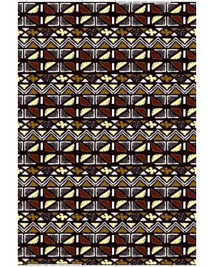 Exclusive Design African Wax Print-Abstract Design- Yellow, Dark-Red, Black, Gold, White