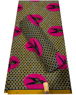 Polyester African Wax Prints Fabrics/Cotton Blend African Wax Print - Flying Bird Design- Pink, Golden-Brown, Black, White