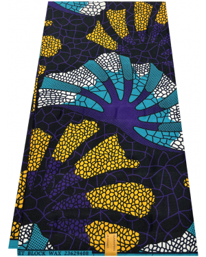  Cotton Blend High Quality and Exclusive  Wax Print -  Purple Yellow White Teal-Green Dark-Blue