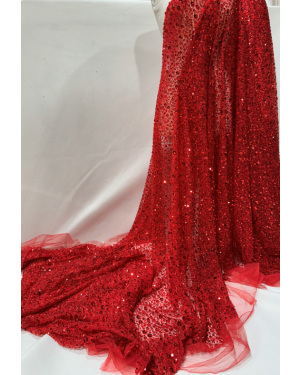 Heavy Beaded with sequin Lace in Red Color
