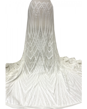 New Design White Sequin on Sheer White Stretch Mesh