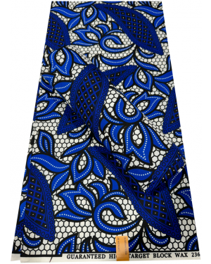 High Quality African Wax Print in Cotton Blend- Azure-Blue, Royal-Blue, White, Black